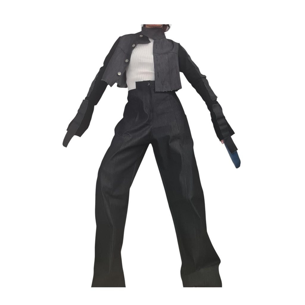 Extravagant Asymmetrical Denim Pants, Deconstructed Streetwear Bottoms