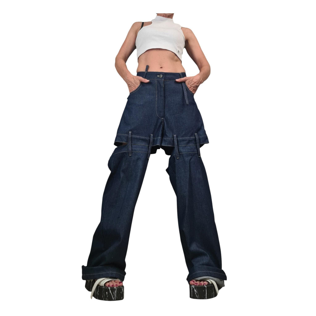 Black Denim Trousers, Deconstructed Wide Leg Jeans, Oversized Women Clothing
