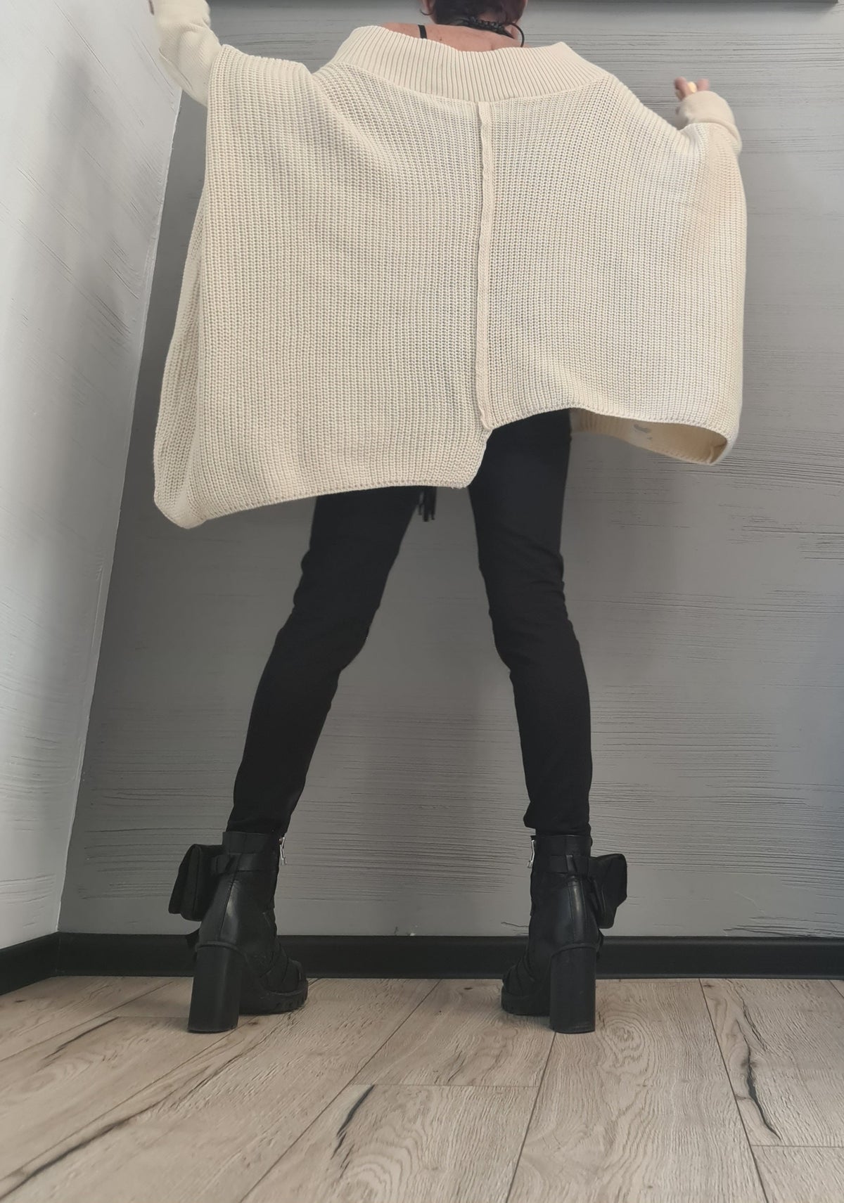 Mint Asymmetrical Knitted Tunic, Beige Avant Garde Top, Oversized Knit Sweater