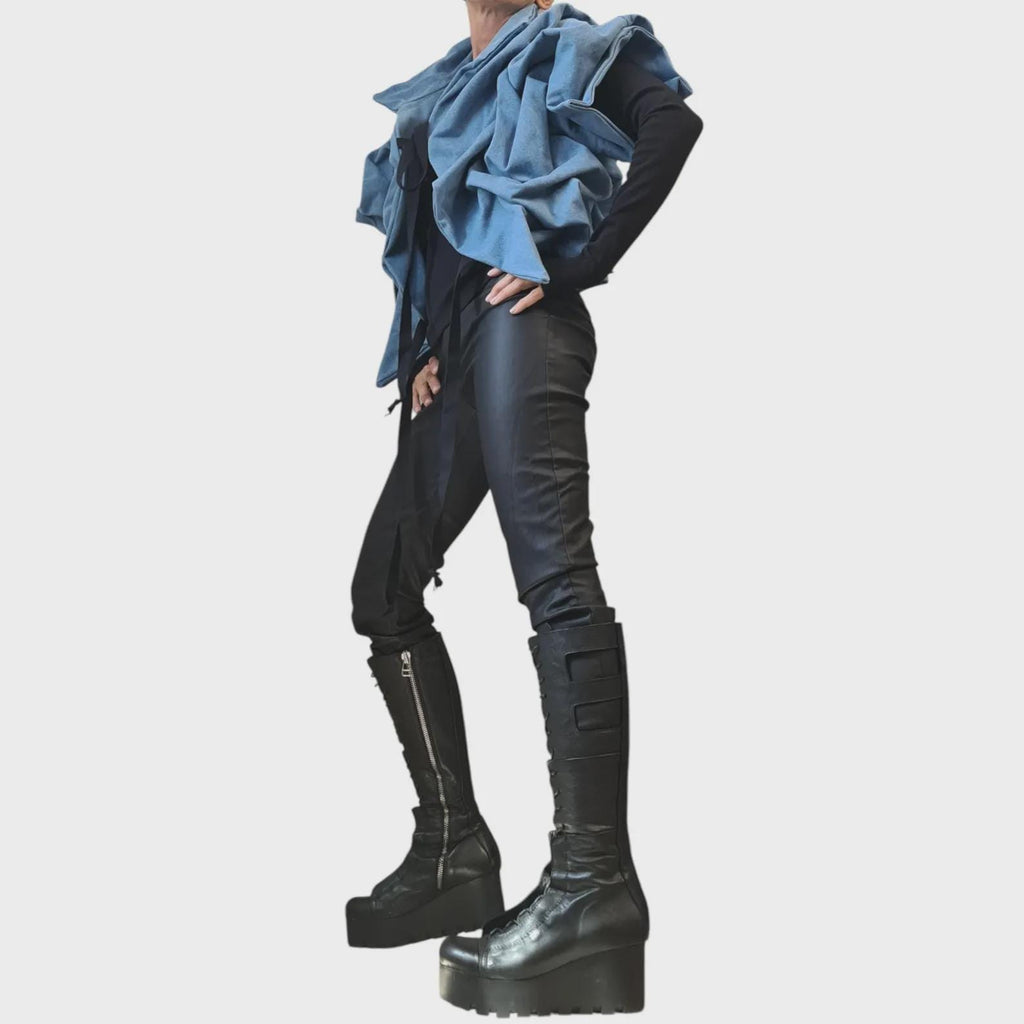 Asymmetric Denim Jacket, Cropped Avant Garde Outerwear, Deconstructed Short Jacket, Plus Size Clothing