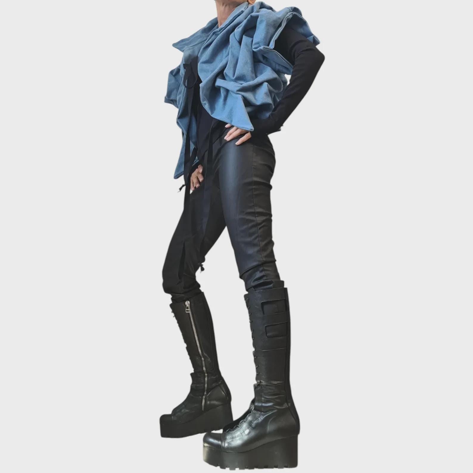 Asymmetric Denim Jacket, Cropped Avant Garde Outerwear, Deconstructed Short Jacket, Plus Size Clothing