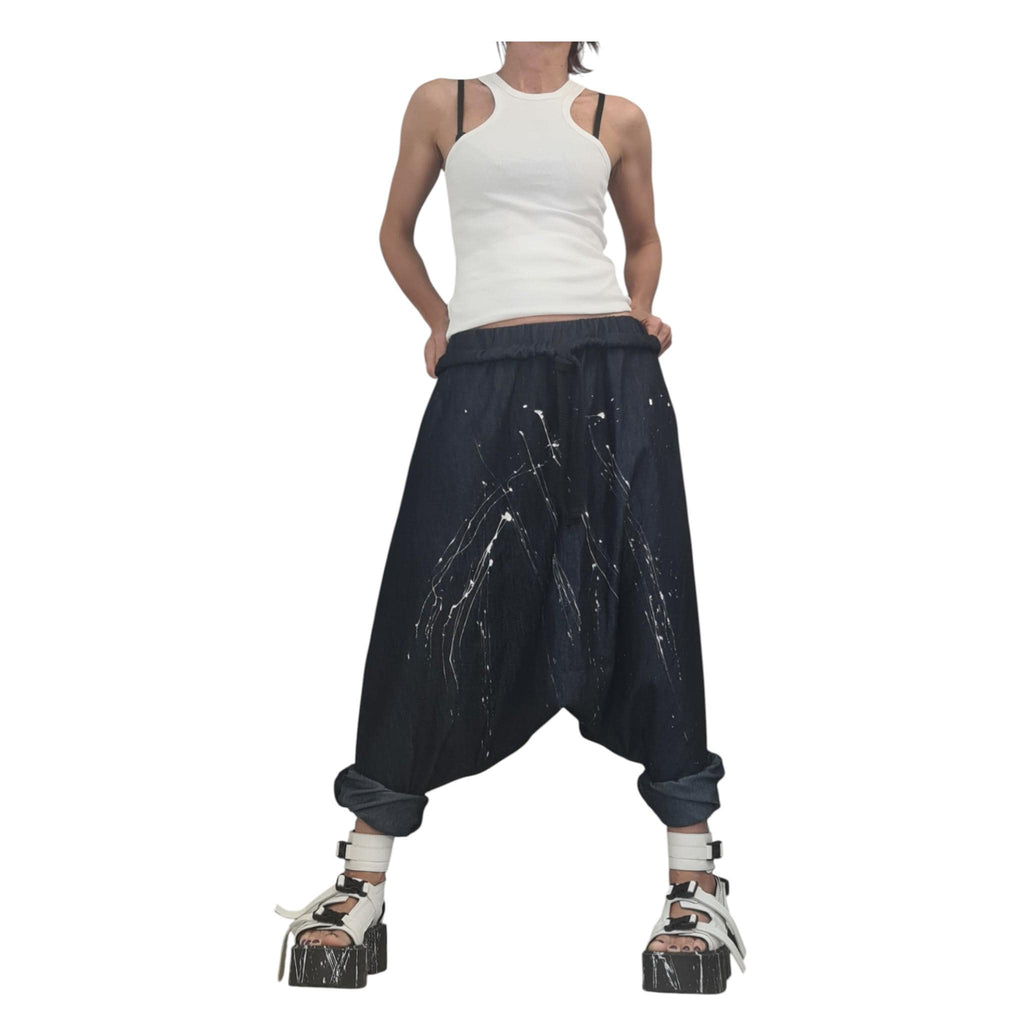 Extravagant Denim Harem Trousers, Avant Garde Deep Drop Crotch Pants for Women
