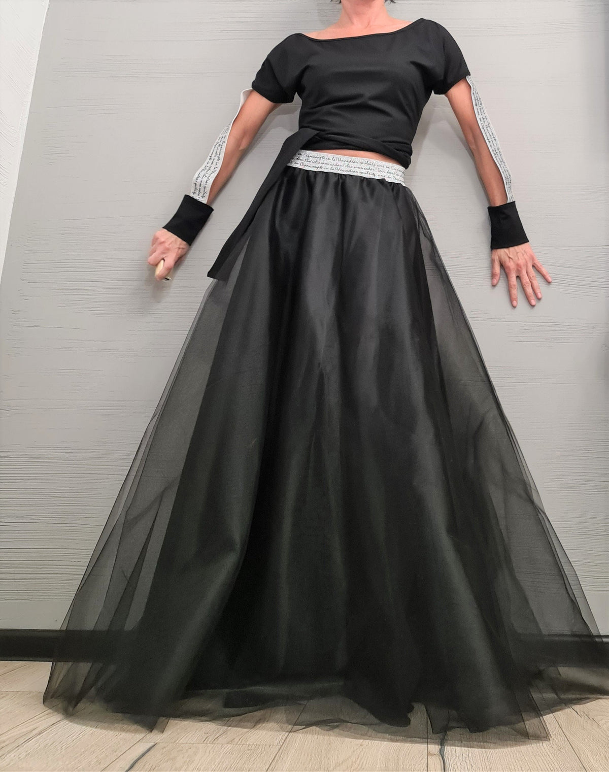 Gothic Tulle Skirt Set, Blouse and Long Skirt, Women's Cocktail Costume
