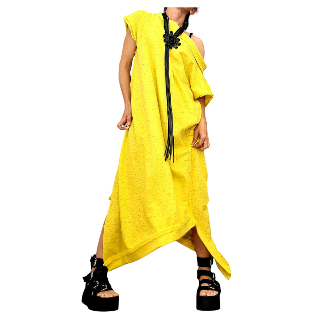 Asymmetric Maxi Dress: Loose Cotton Plus Size (One Shoulder)