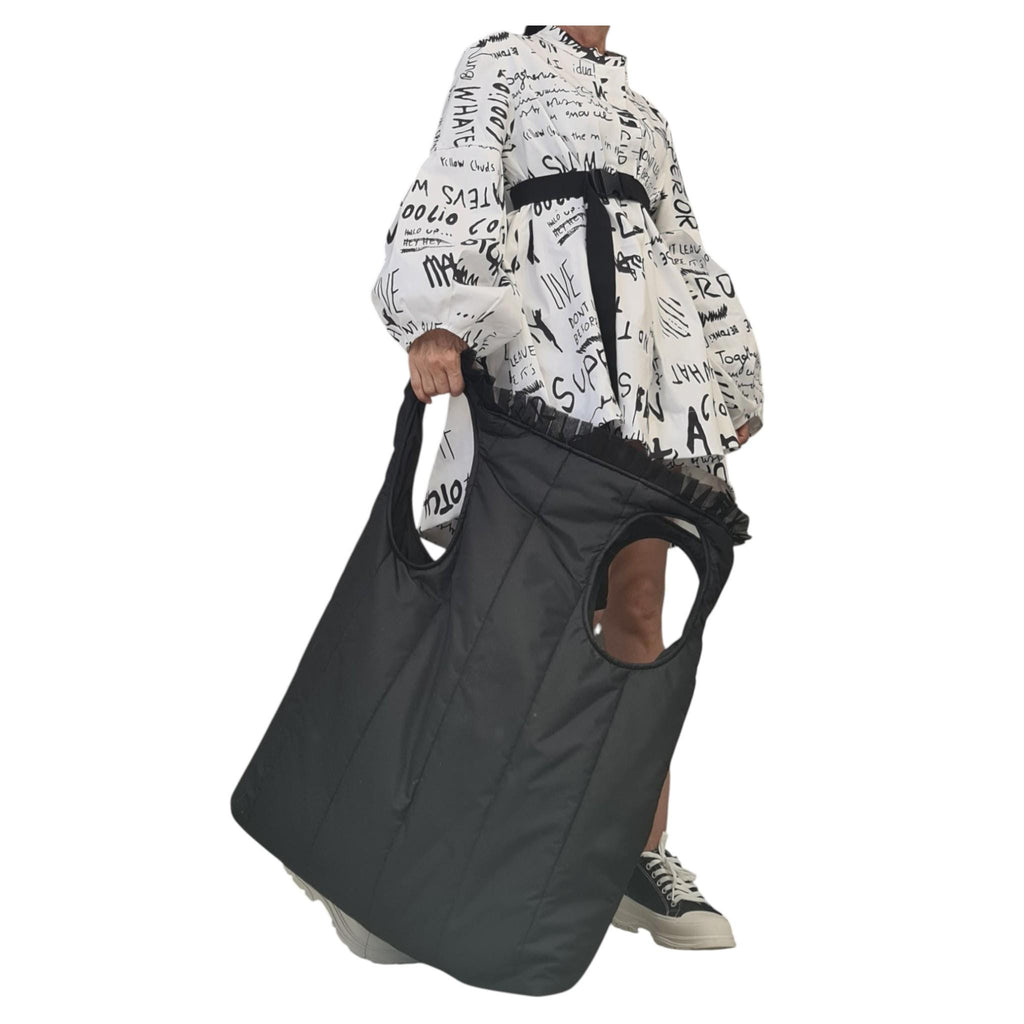 Extravagant Black Quilted Bag, Oversize Puffy Avantgarde Backpack