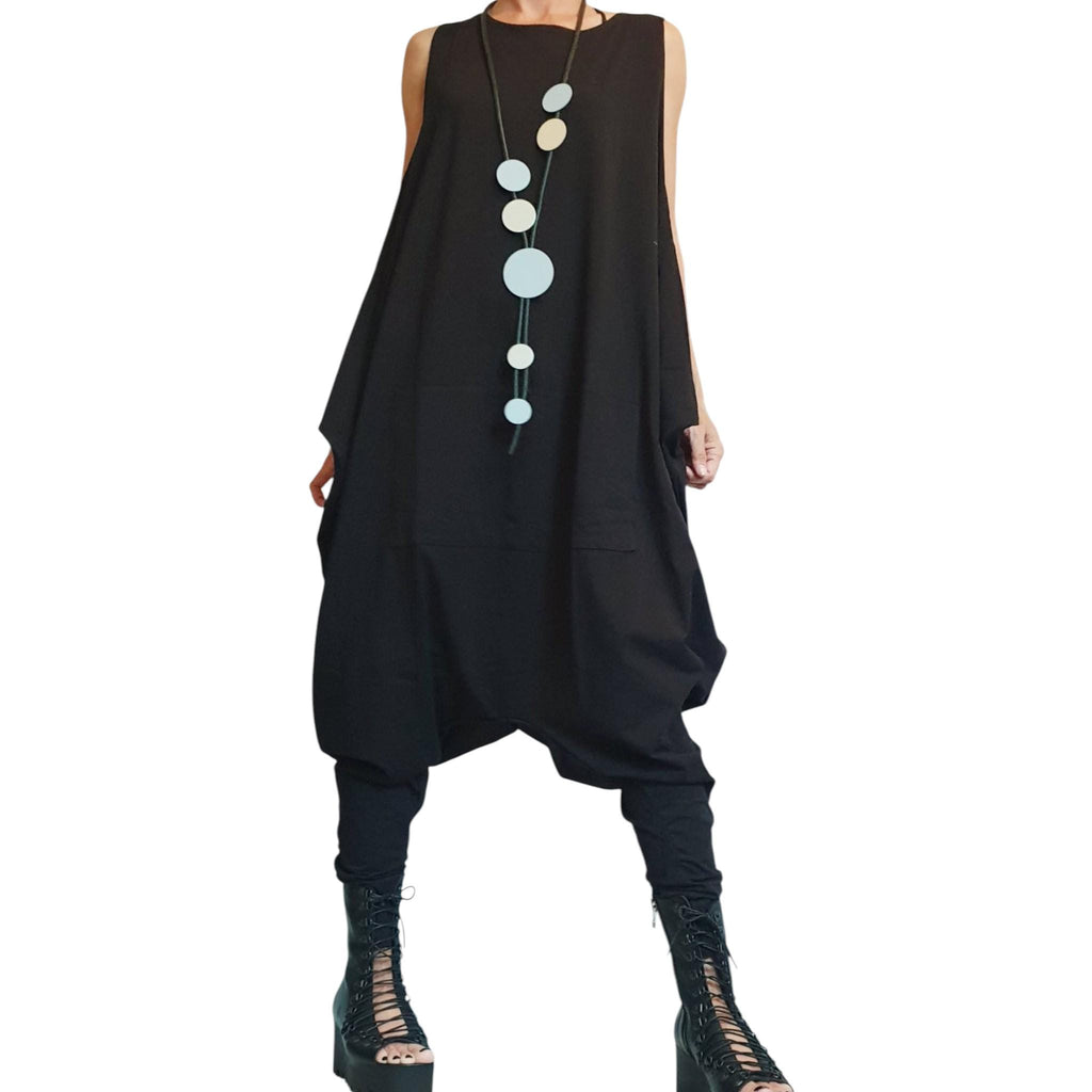 Black Cotton Harem Jumpsuit, Drop Crotch Overall, Plus Size Clothing, Loose Fit Outfit