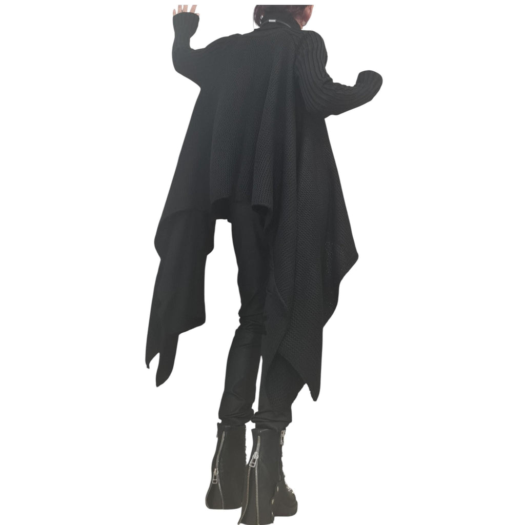 Black Gothic Asymmetric Knit Tunic, Oversized Long Sweater, Plus Size Top