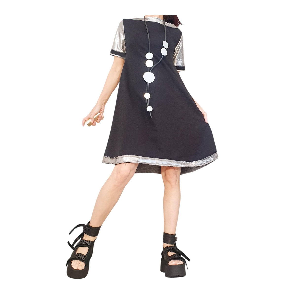 Black Silver Extravagant Dress, , Loose Deconstructed Tunic, Plus Size Clothing