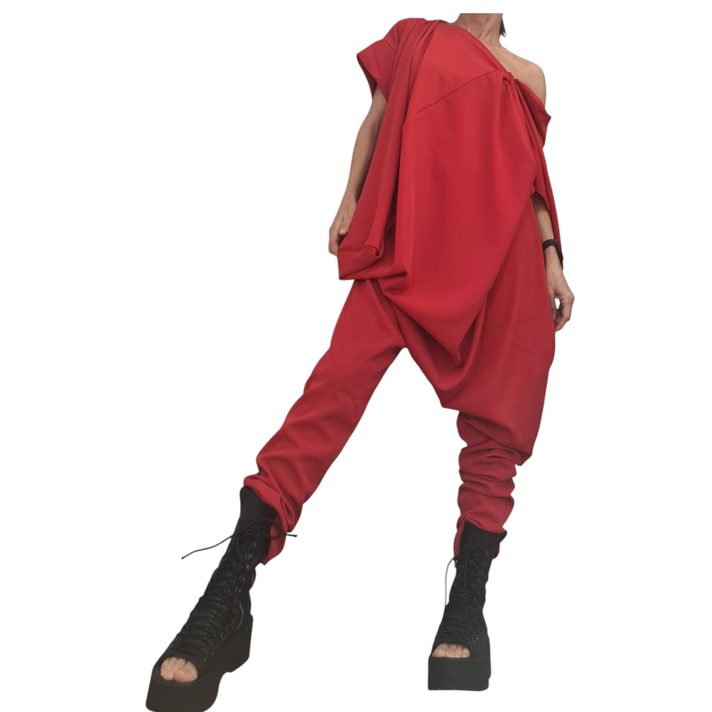 Asymmetric Harem Jumpsuit, Extravagant Wide Leg Boho Overall