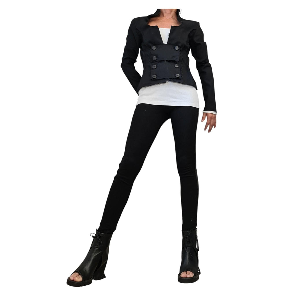 Black Denim Fitted Blazer Short Avant Garde Gothic Jacket Statement Tailored Piece Women’s Fashion