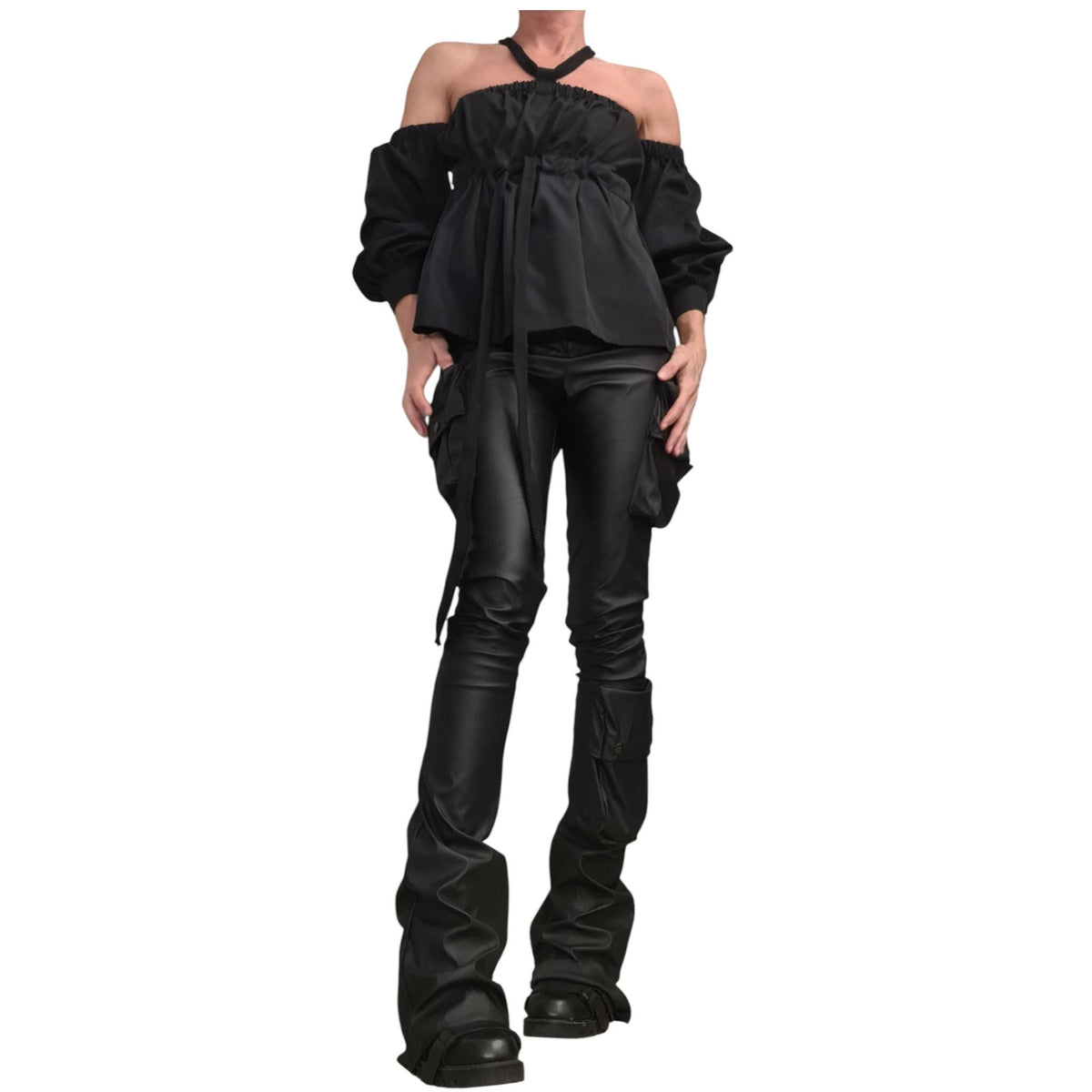 Black Off Shoulder Shirt, Deconstructed Sleeves Top, Avant Garde Black Blouse, Minimalist Loose Tunic