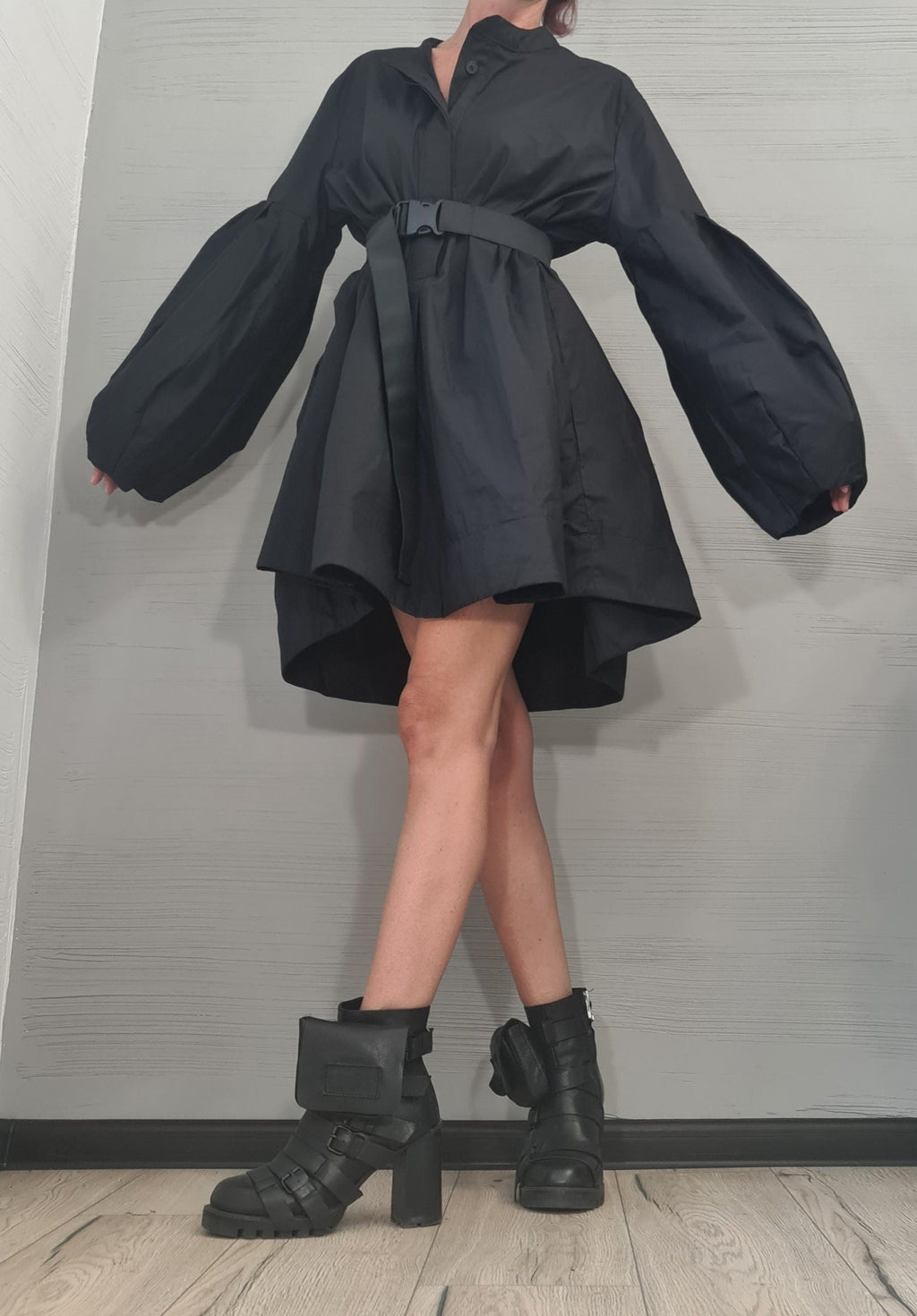 White Asymmetric Tunic Dress, Extravagant Sleeve, Oversized Shirt