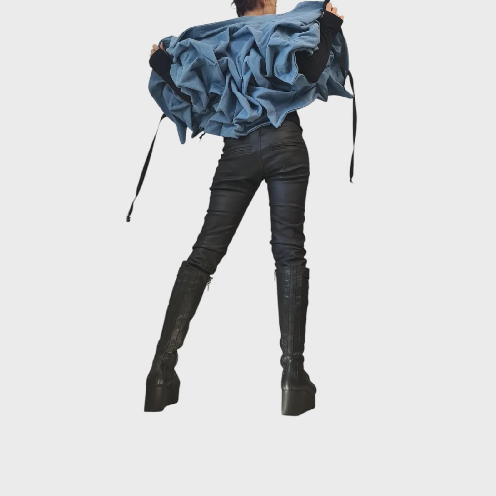 Asymmetric Denim Jacket, Cropped Avant Garde Outerwear, Deconstructed Short Jacket, Plus Size Clothing