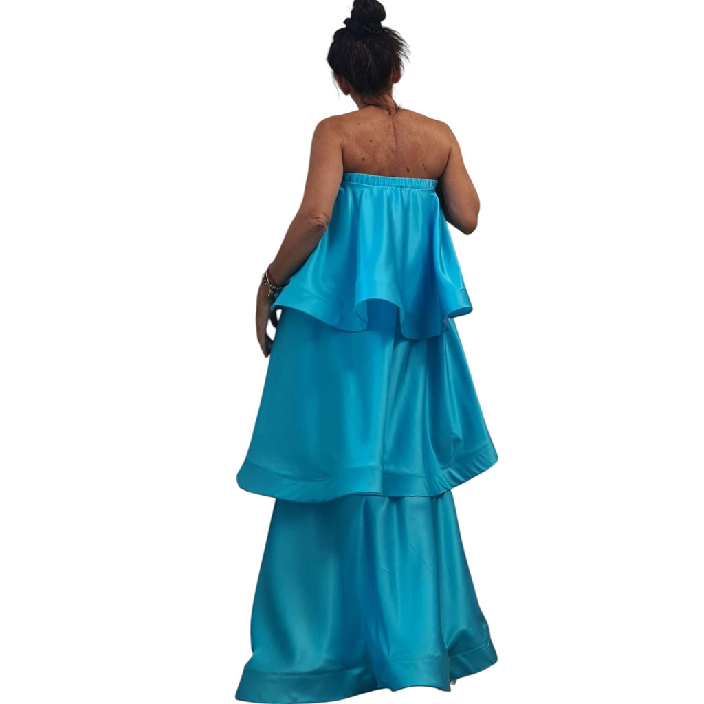 Turquoise Strapless Maxi Dress, Boho Wedding Guest Gown, Convertible Evening Dress, Resort Beach Outfit