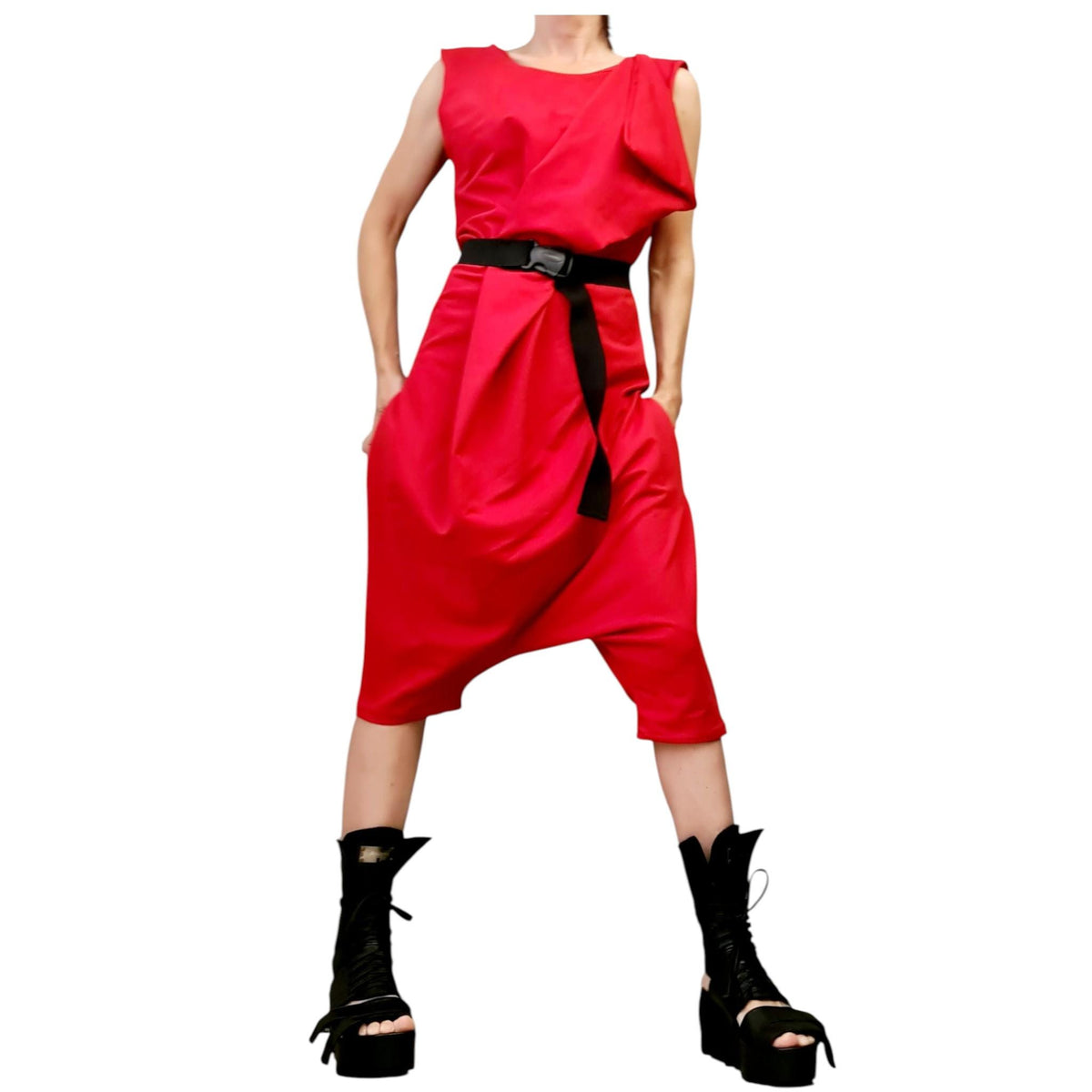 Asymmetric Cotton Harem Jumpsuit, Extravagant Loose Women Overall