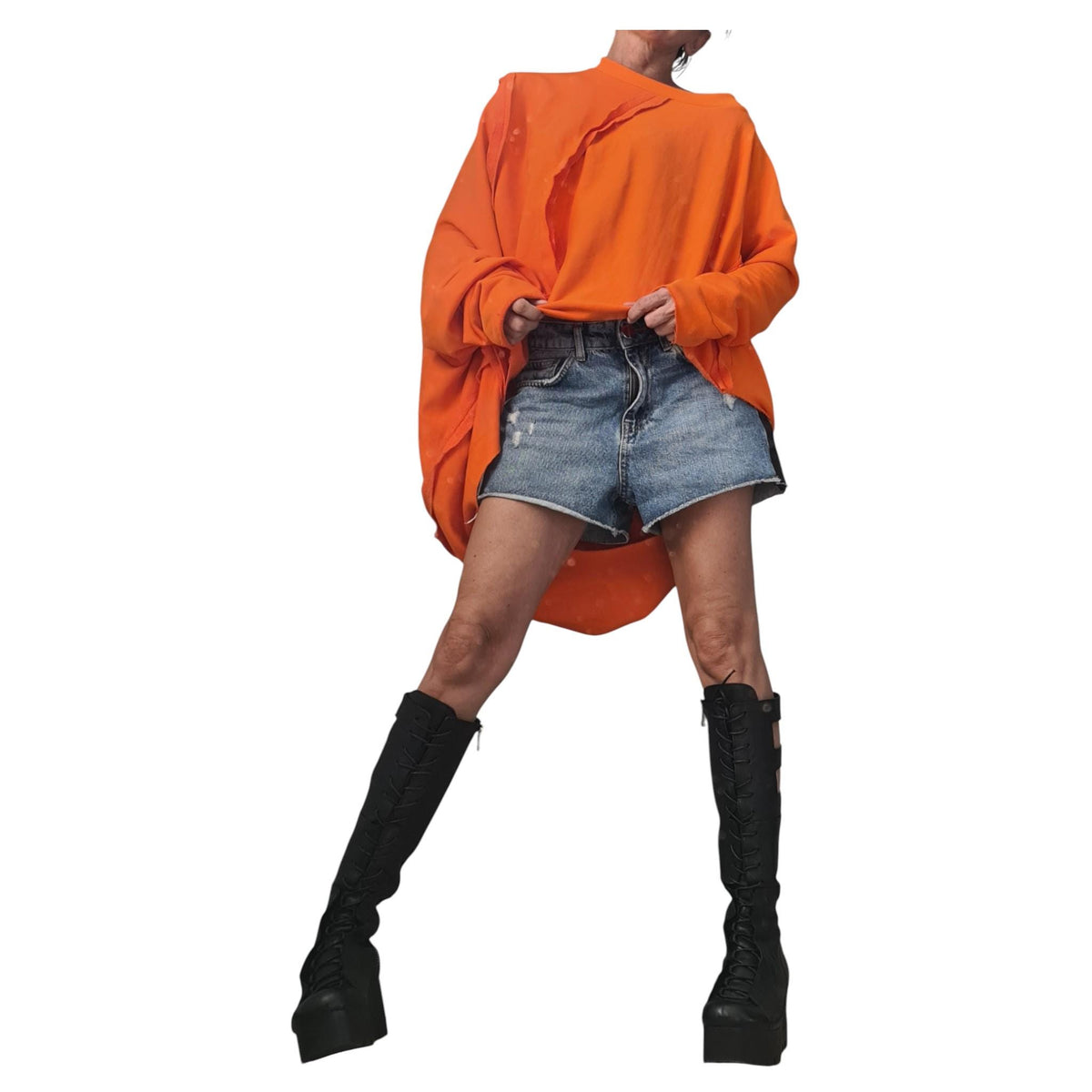 Transformable Cotton Tunic, Brown Cut Out Blouse, Oversized Women Top