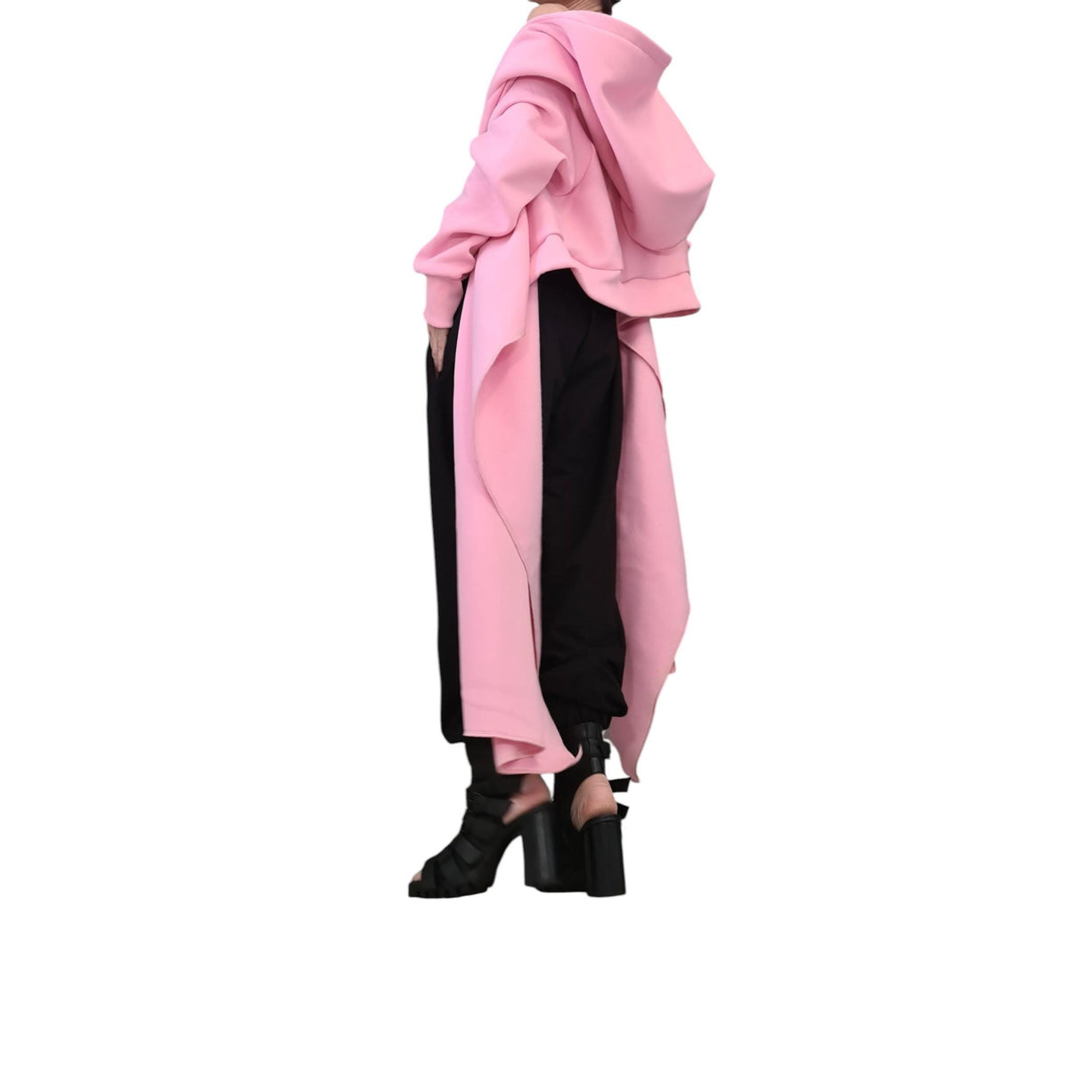 Pink Oversized Hoodie, Asymmetric Longline Sweatshirt, Plus Size Wraparound