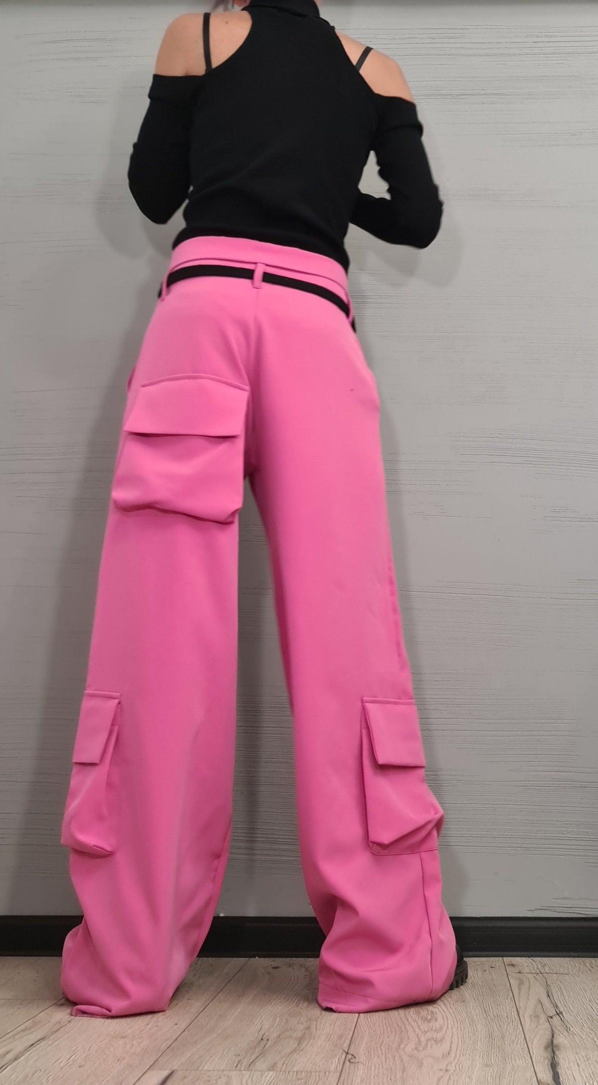 Military Green Cargo Pants, Wide Leg Trousers, High Waist