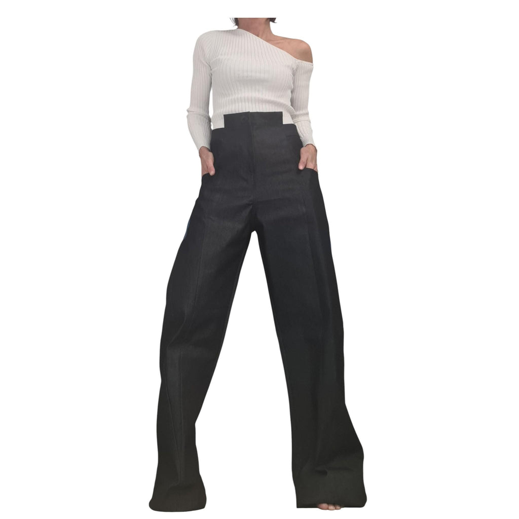 Extravagant Asymmetrical Denim Pants, Deconstructed Streetwear Bottoms