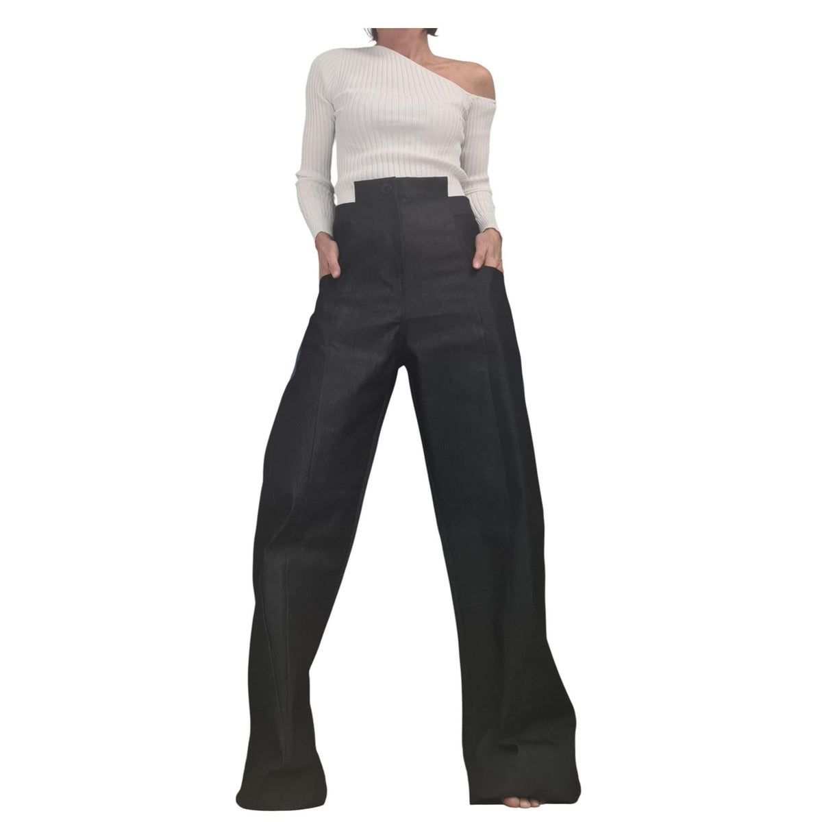 Extravagant Asymmetrical Denim Pants, Deconstructed Streetwear Bottoms