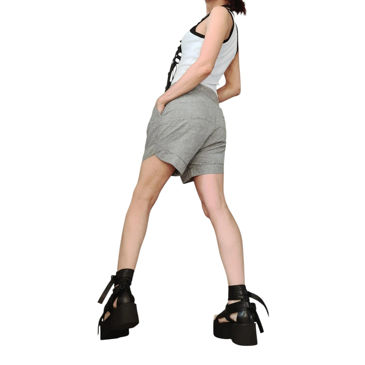 Linen Harem Shorts Women, Grey Drop Crotch Asymmetric Pants, Avant Garde Summer Clothing