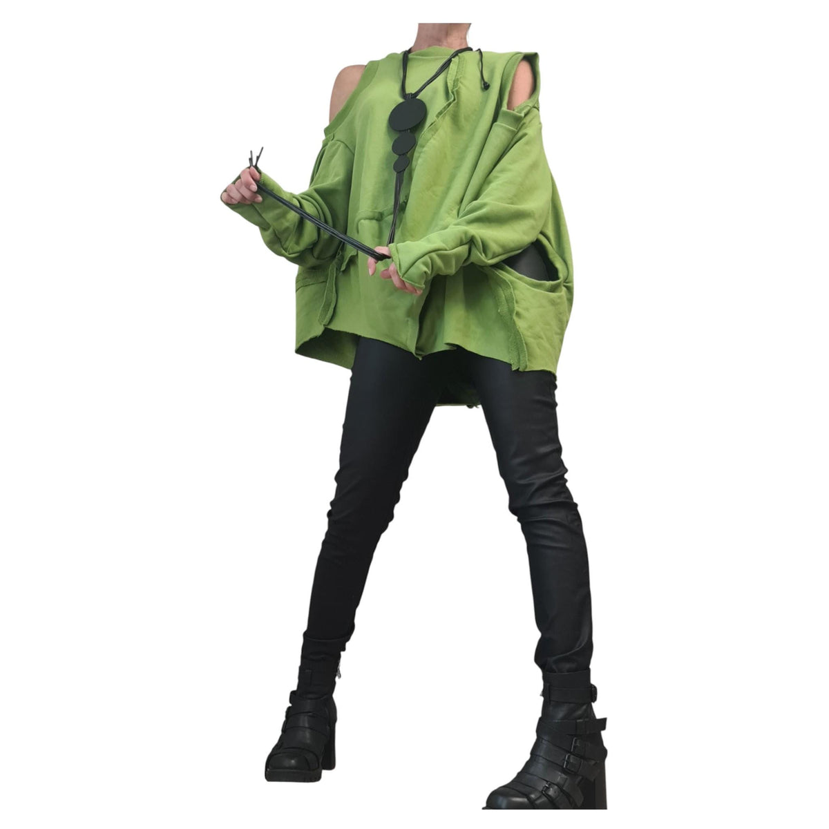 Pistachio Cotton Gothic Tunic | Asymmetrical Deconstructed Oversize Top | Avant Garde Style
