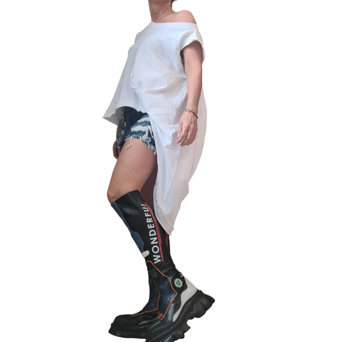 White asymmetric tunic, sleeveless cotton top, oversized loose fit women clothing