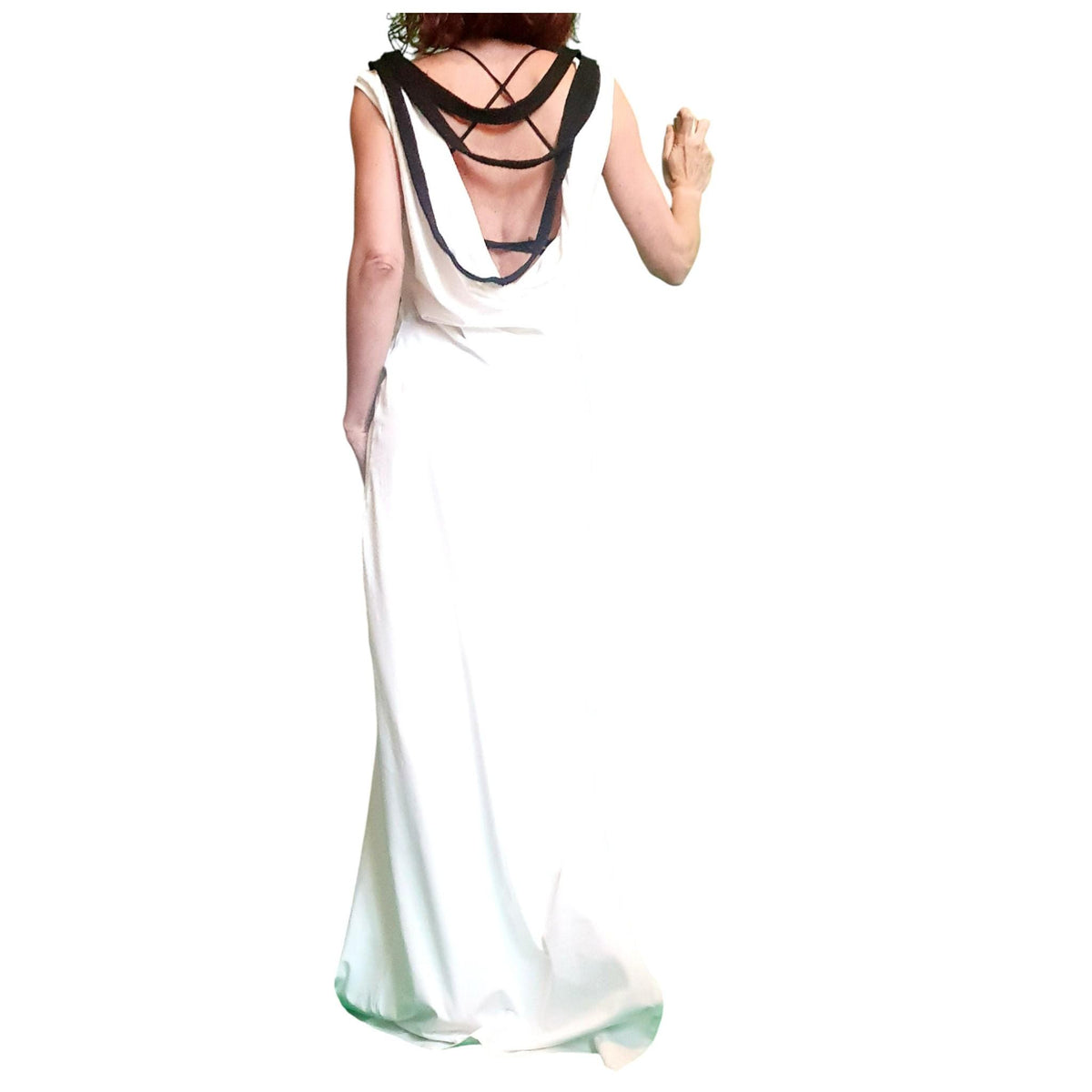 Black Gothic Maxi Dress Open Back Cotton French Terry Sleeveless Long Dress Women