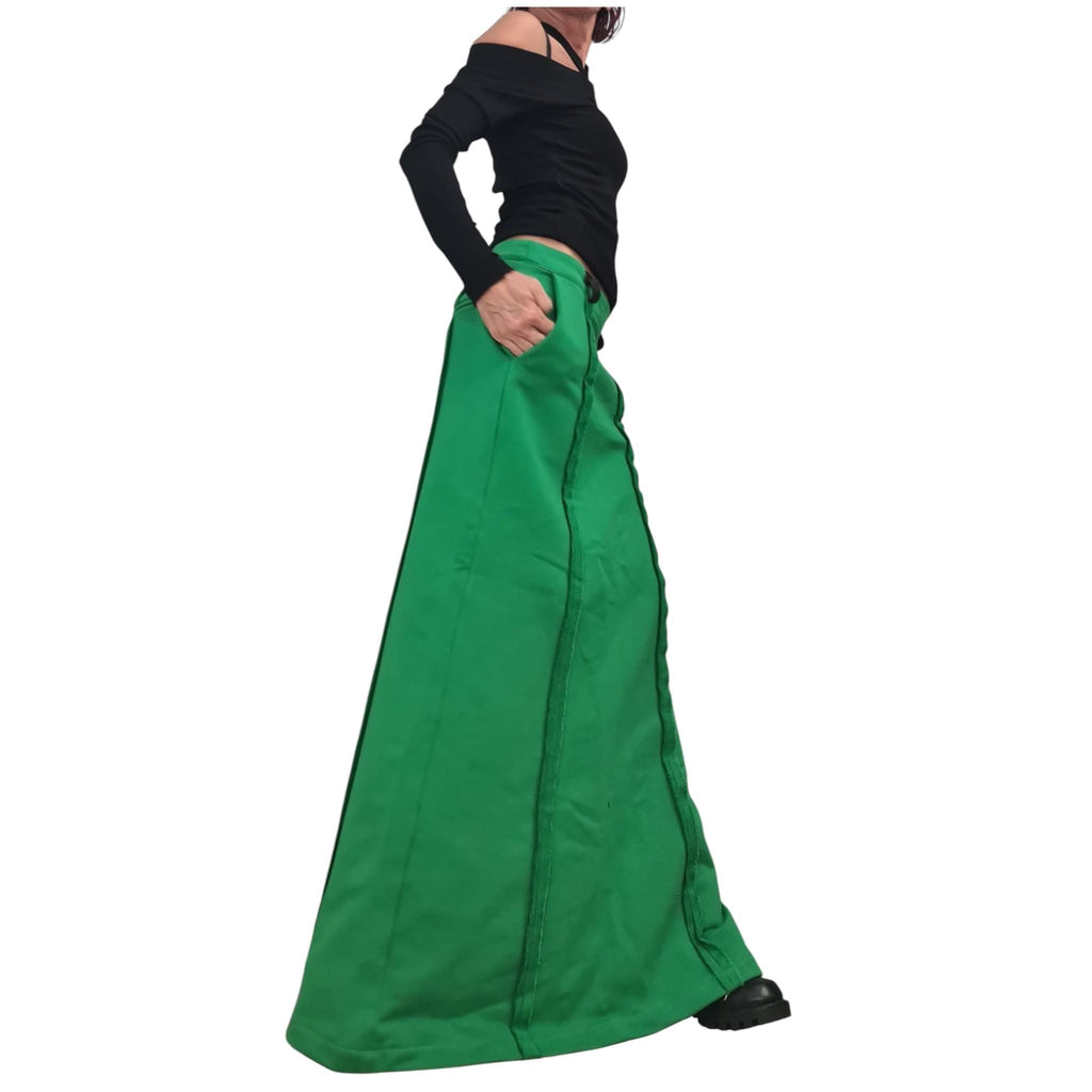 White Maxi Cotton Skirt for Women, Outer Seam, Black Ziperr Detail