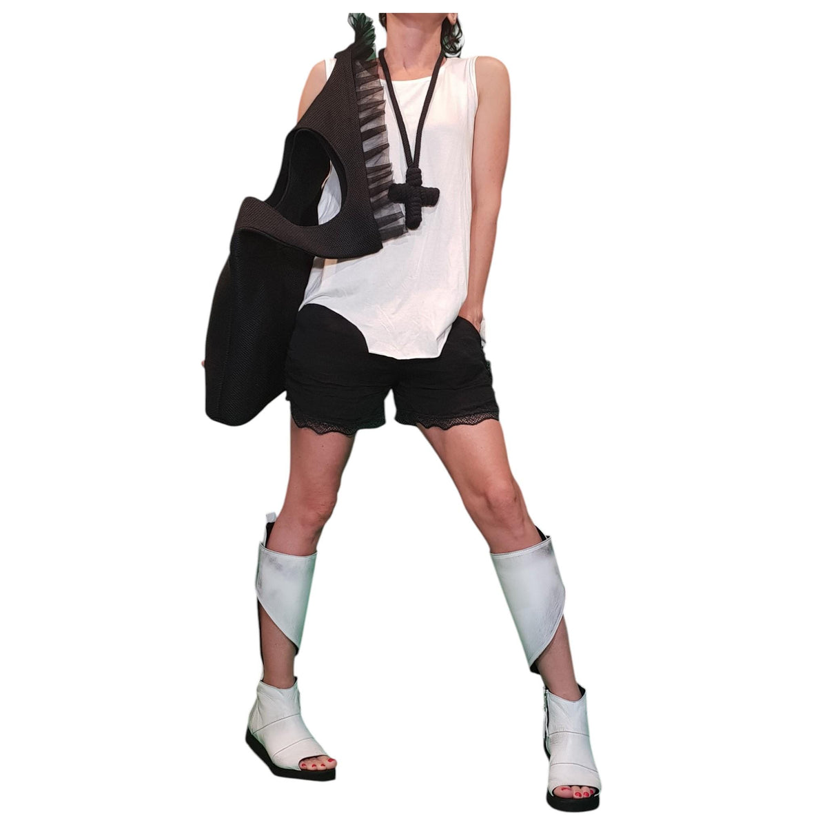 Black Neoprene Backpack, Avant-Garde Rucksack, Extravagant Shoulder Bag
