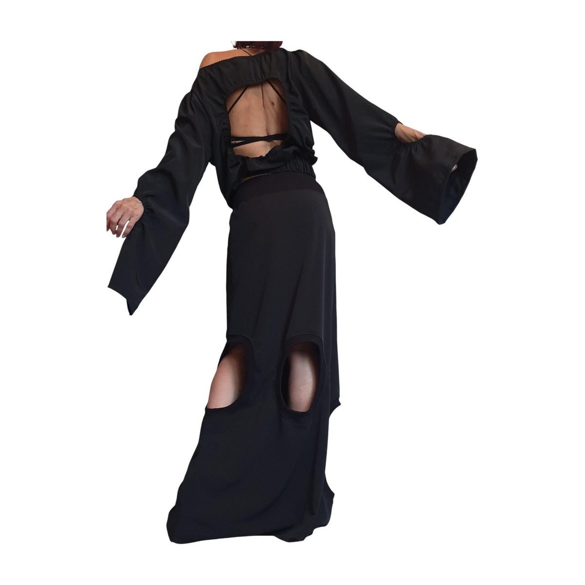 Gothic Asymmetric Black Maxi Skirt, Ball Cocktail Skirt