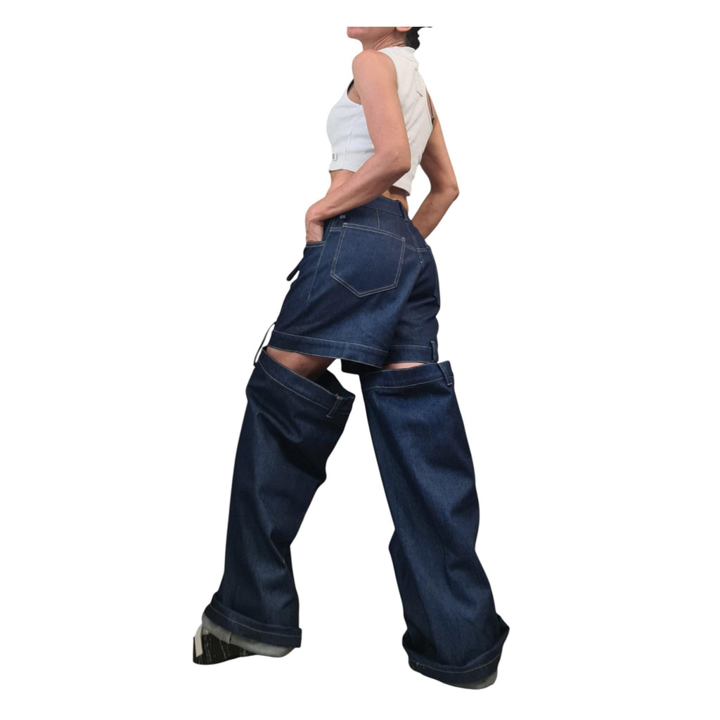 Black Denim Trousers, Deconstructed Wide Leg Jeans, Oversized Women Clothing