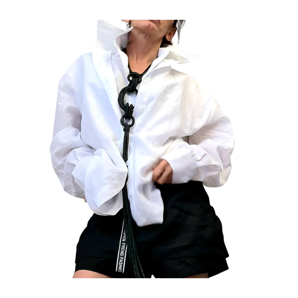 White Linen Deconstructed Shirt Dress, Convertible Tunic, Handmade Asymmetric Top, Women’s Clothing