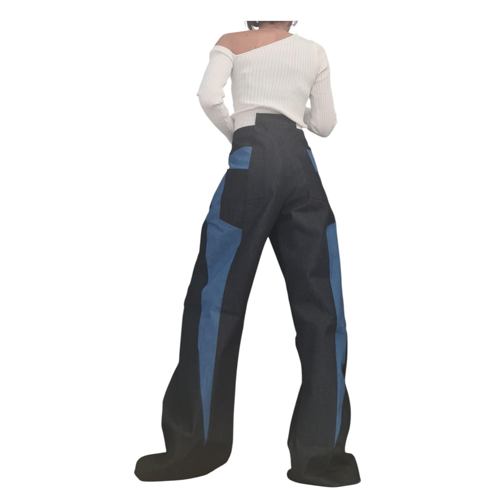 Extravagant Asymmetrical Denim Pants, Deconstructed Streetwear Bottoms