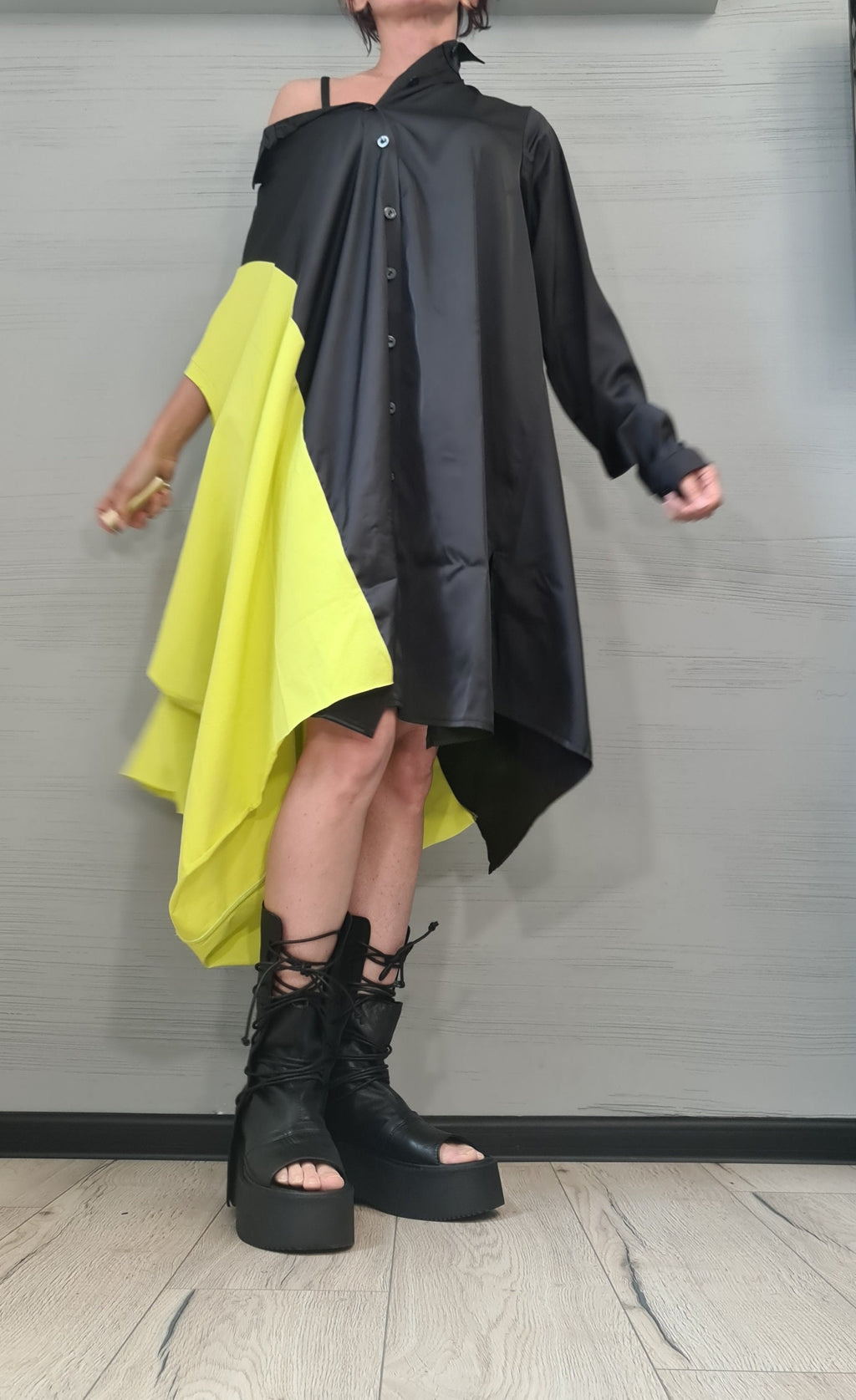 Asymmetrical Gothic Tunic Blouse, Deconstructed Oversize Shirt Dress
