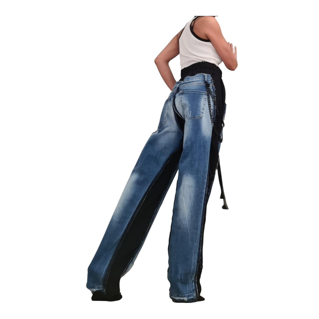 Deconstructed Denim Pants Women Wide Leg Streetwear Hip Hop Style Designer Trousers