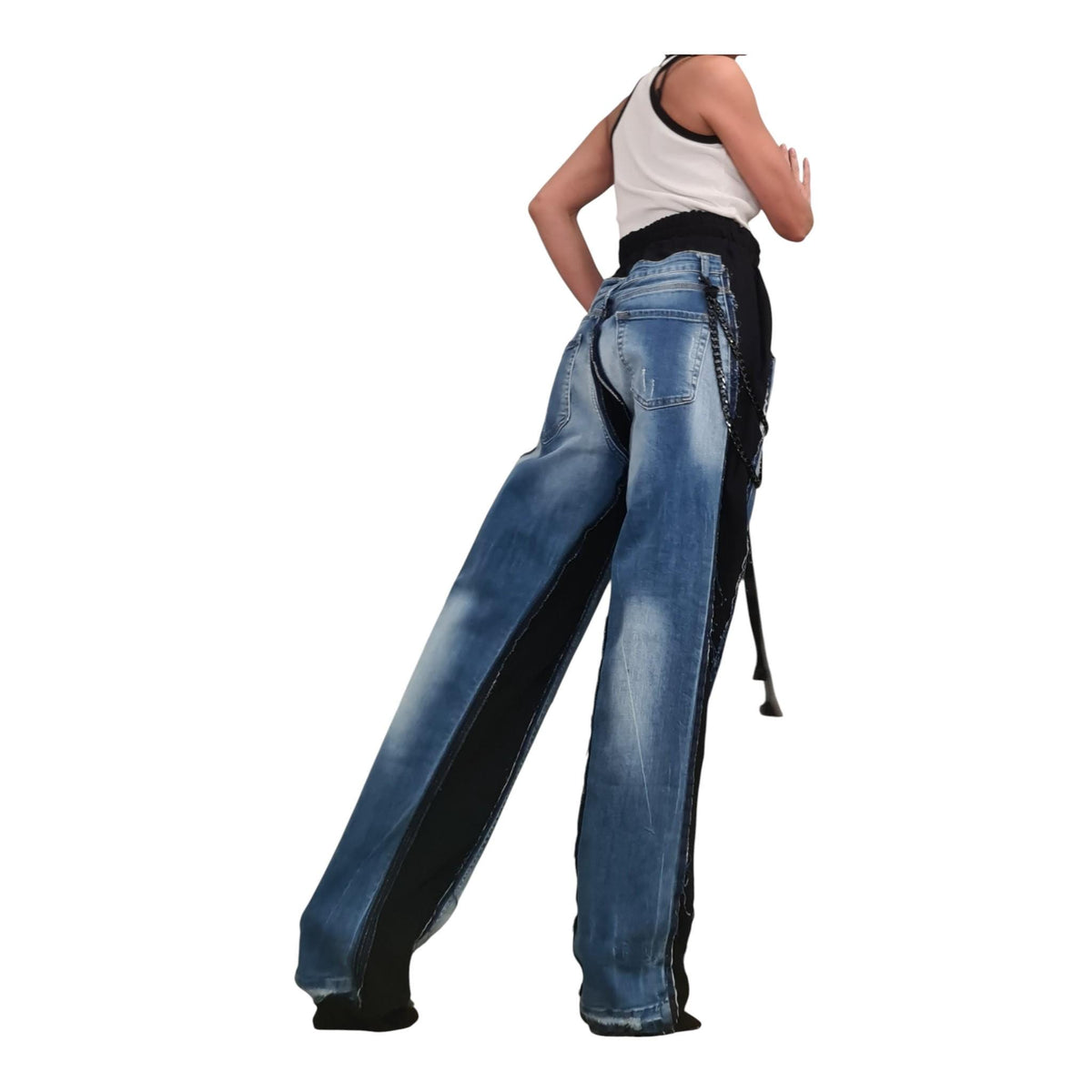 Deconstructed Denim Pants Women Wide Leg Streetwear Hip Hop Style Designer Trousers