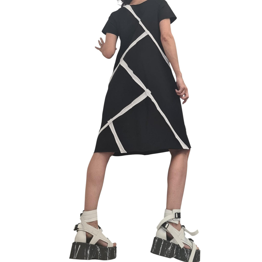 Black Extravagant Dress, One Shoulder Dress, Tunic Dress, Plus Size Clothing, Blouson Dress, Asymmetric Dress, Short sleeve