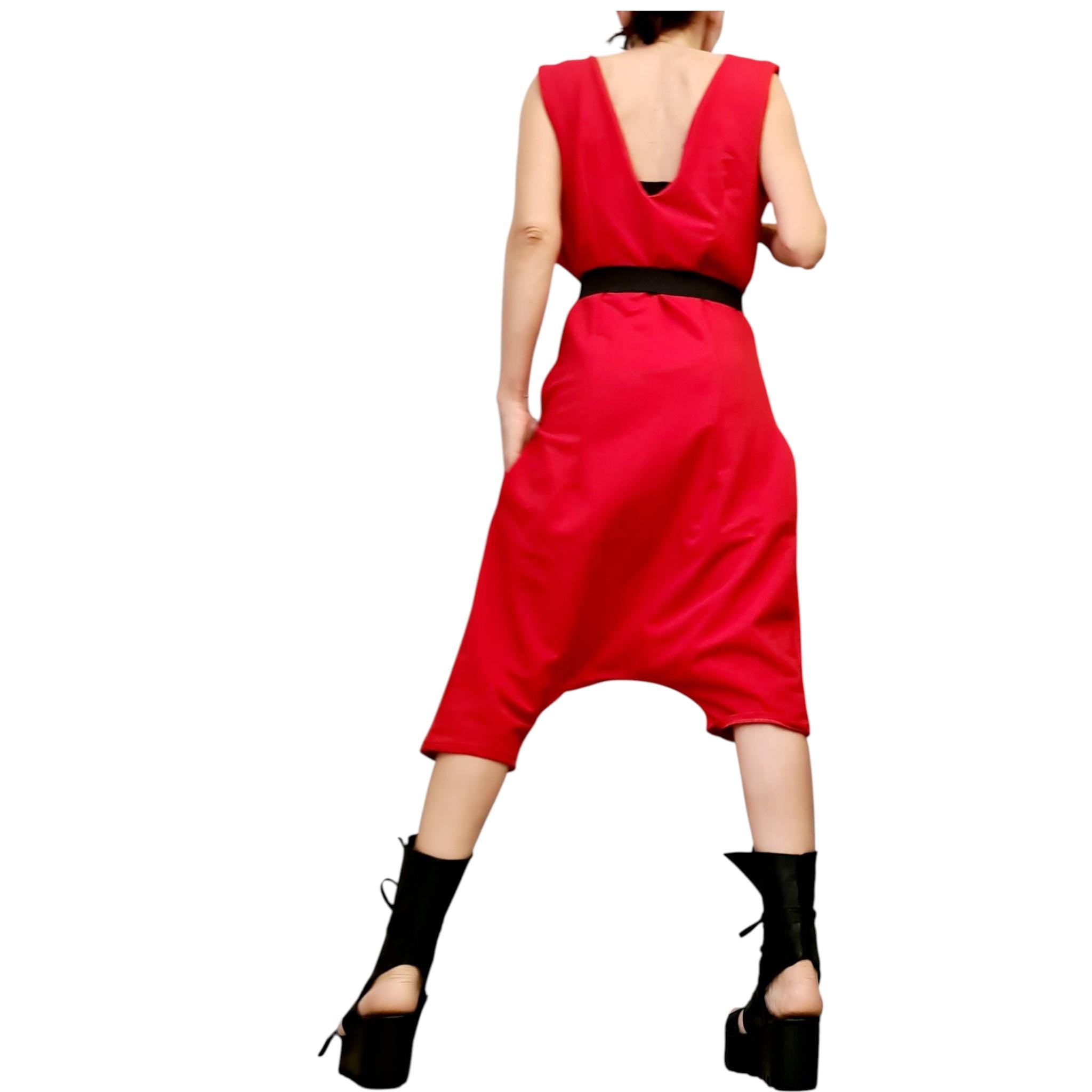Asymmetric Harem Jumpsuit,Extravagant Cotton Loose Jumpsuit, Short Women Overall, Open Back Jumpsuit, Avant Garde Jumpsuit