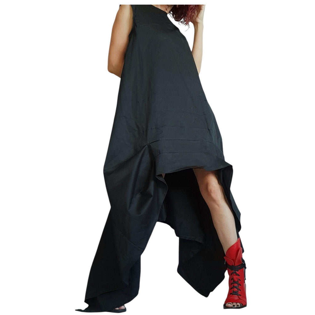 Asymmetric Dress, Black Loose Dress, Extravagant Dress, Sleeveless Dress, Long Short Dress, Plus Size Dress, Gothic Dress