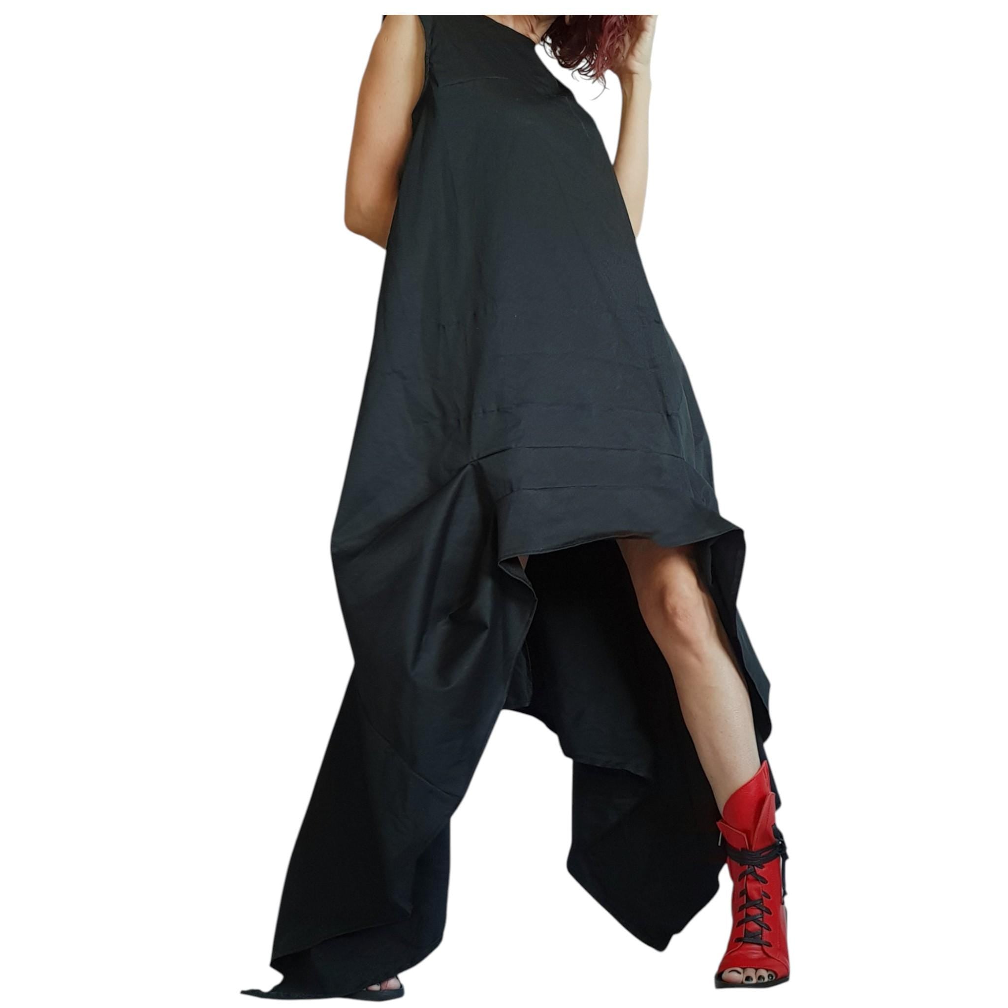 Asymmetric Dress, Black Loose Dress, Extravagant Dress, Sleeveless Dress, Long Short Dress, Plus Size Dress, Gothic Dress