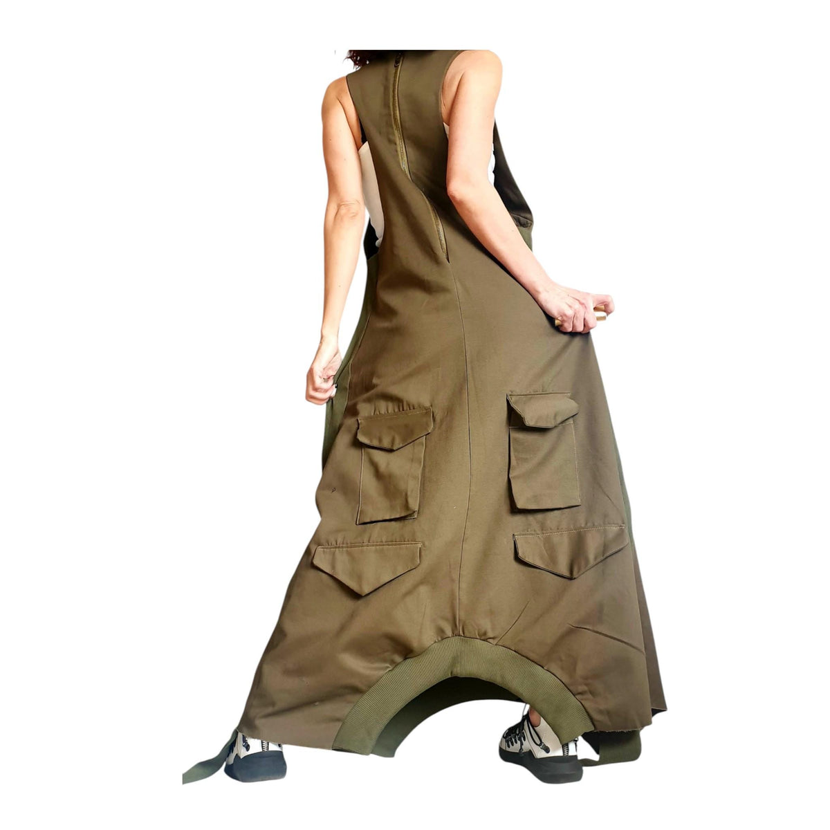 Military Green Long Dress | Cargo Pocket Accents | women’s clothing | statement