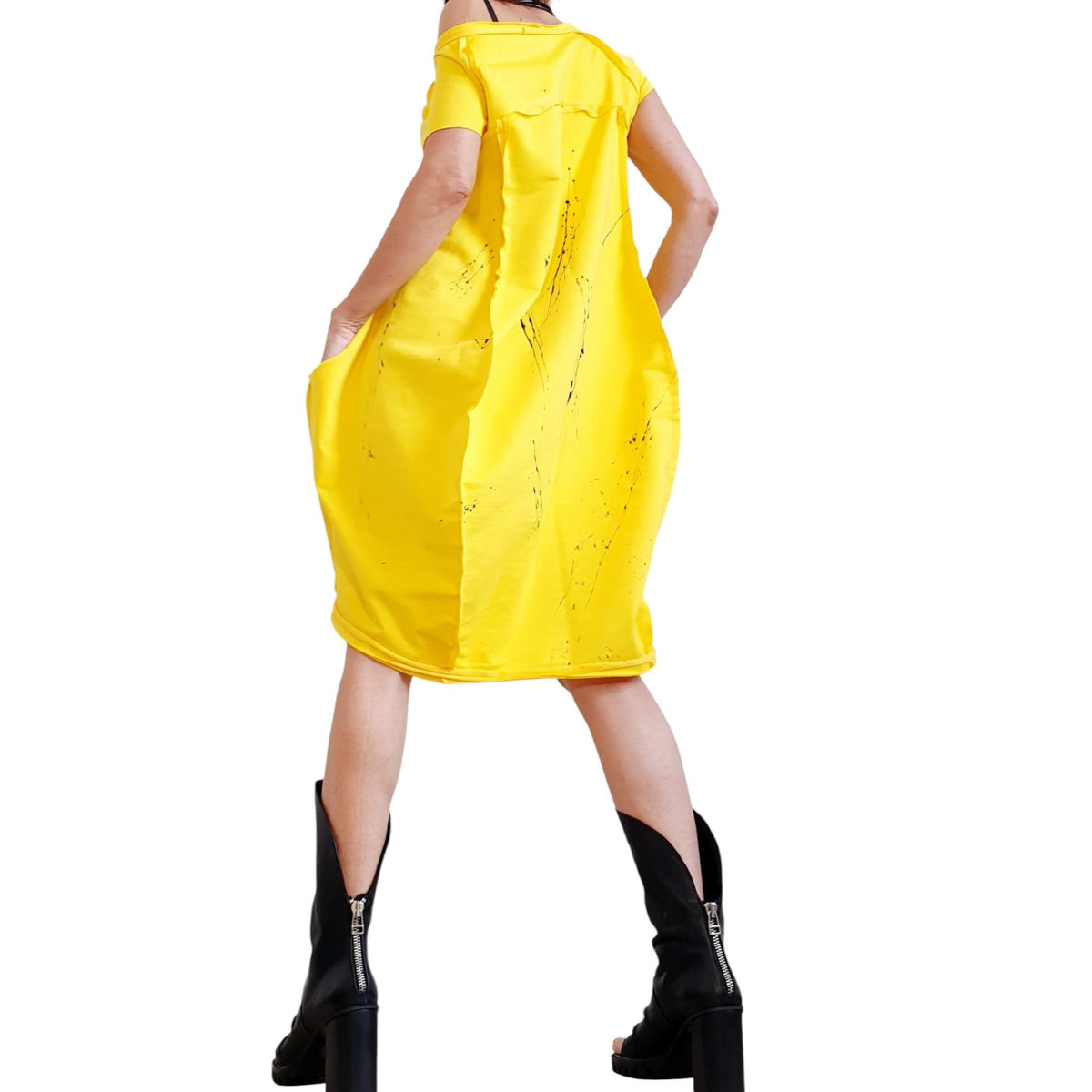 Yellow One Shoulder Dress for Women, Oversized Asymmetric Cotton Tunic