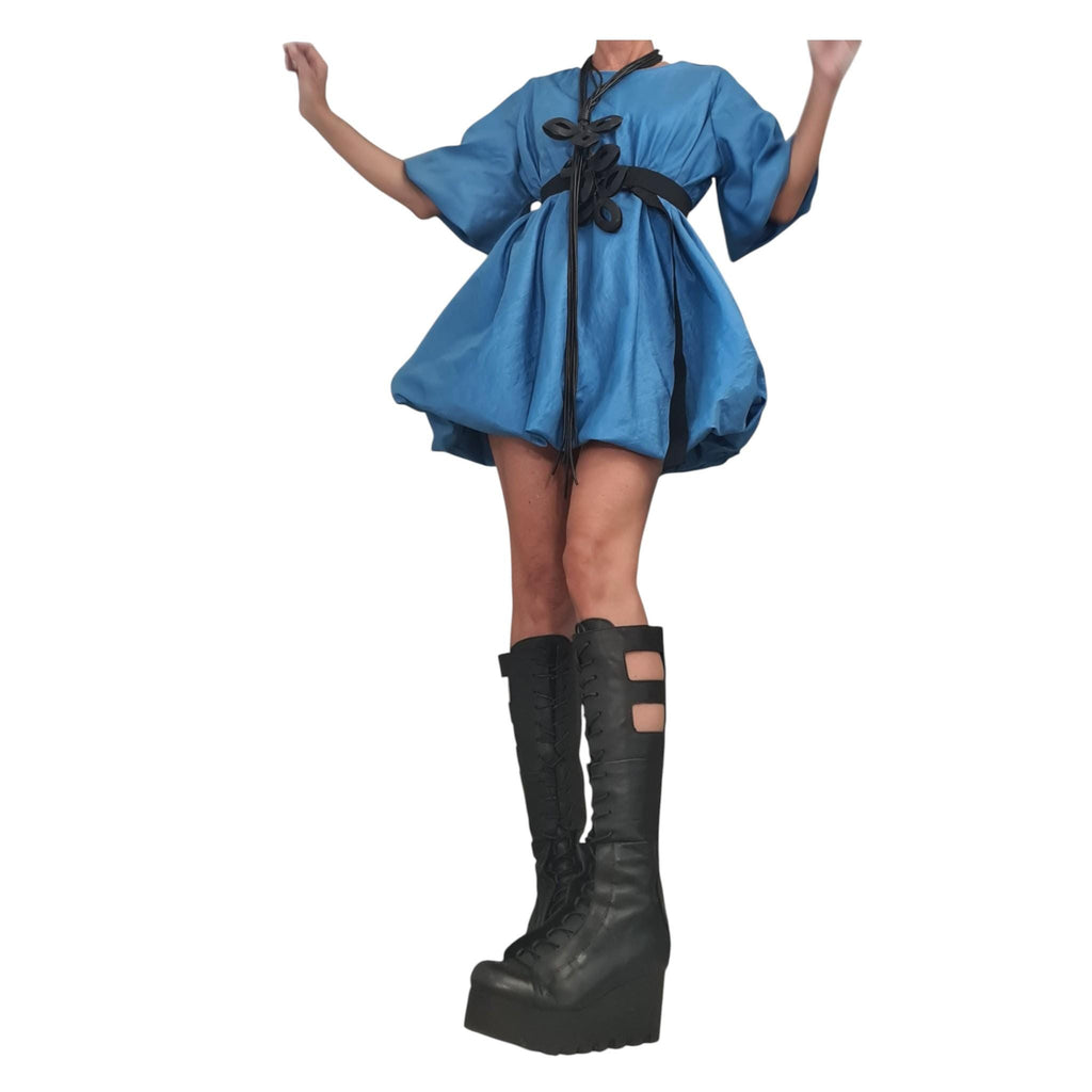 Blue Taffeta Tunic, Loose Oversized Fit, Party Dress