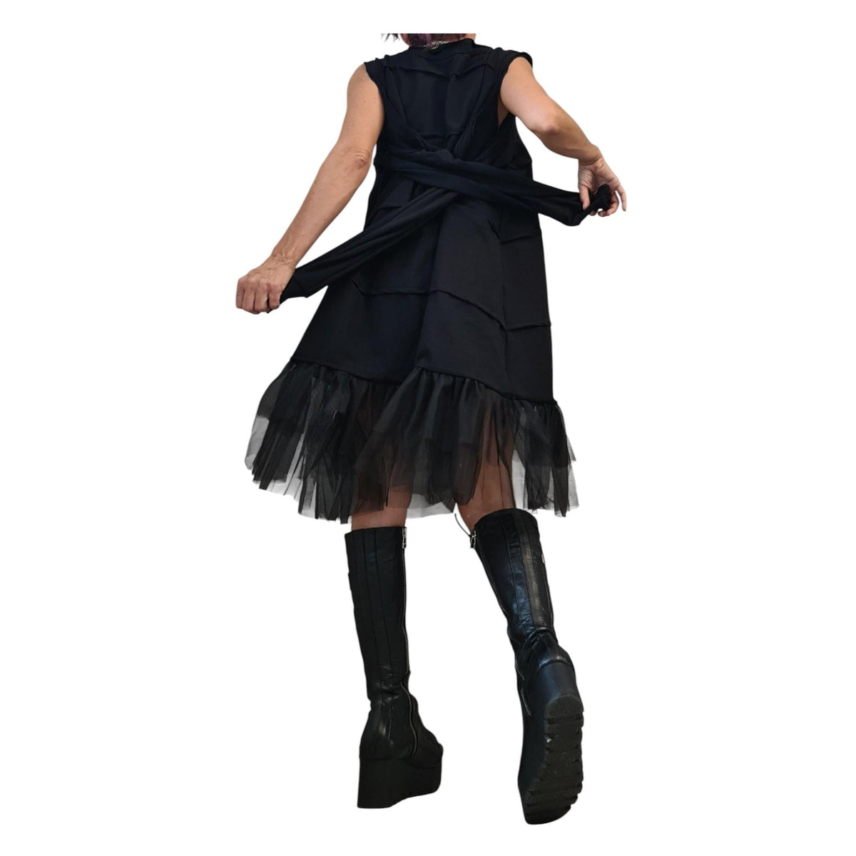 Gothic Tulle Dress, Black Deconstructed Oversize Tunic, With and without sleeve