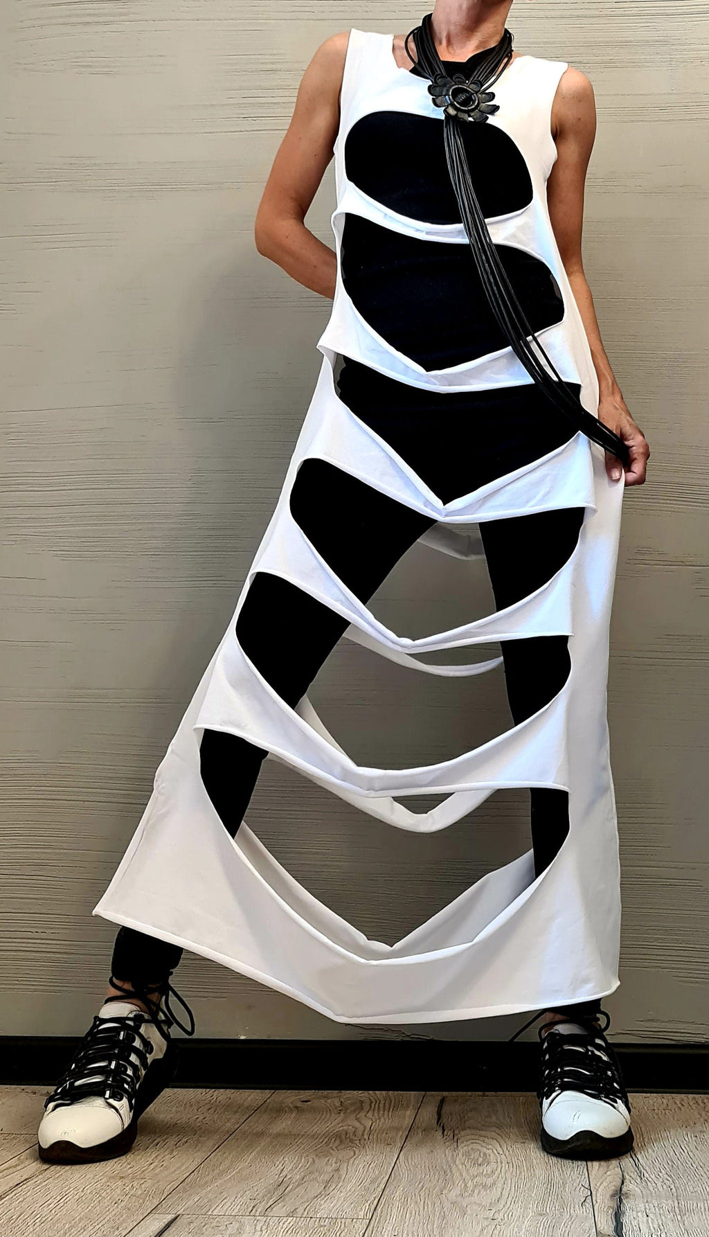 White Long Layering Top | Raw Cut Asymmetric Design | outfit for women | conceptual