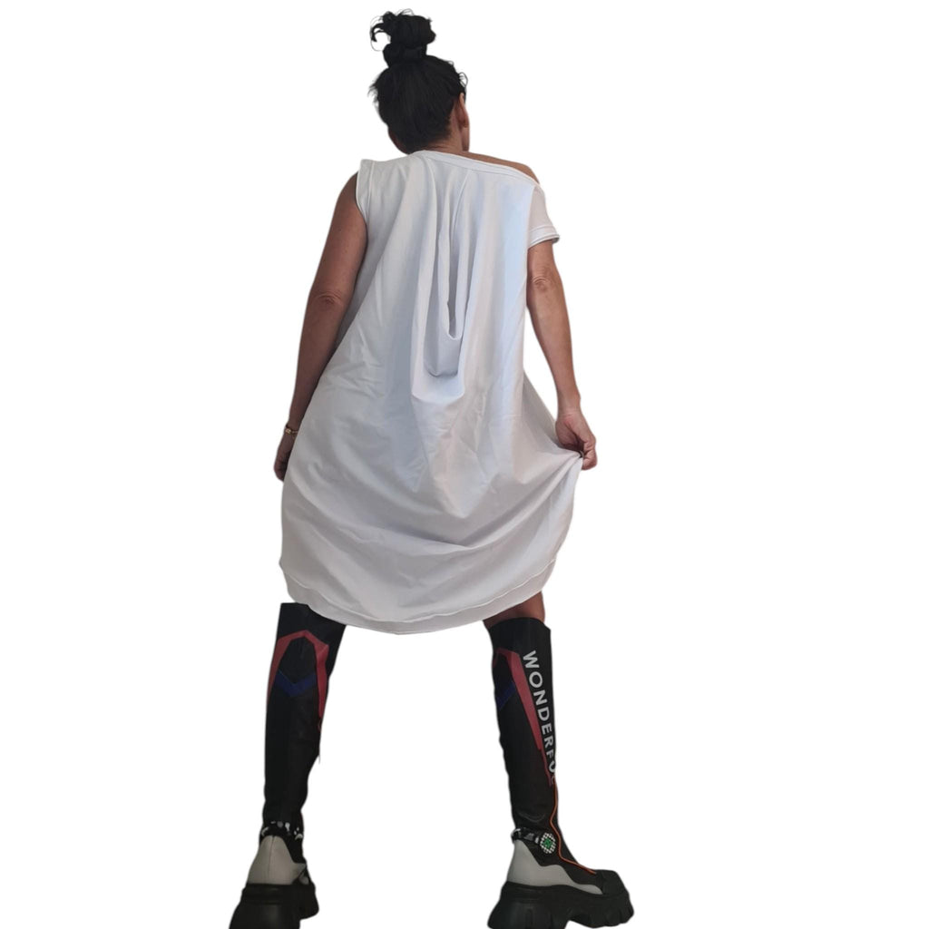 White asymmetric tunic, sleeveless cotton top, oversized loose fit women clothing