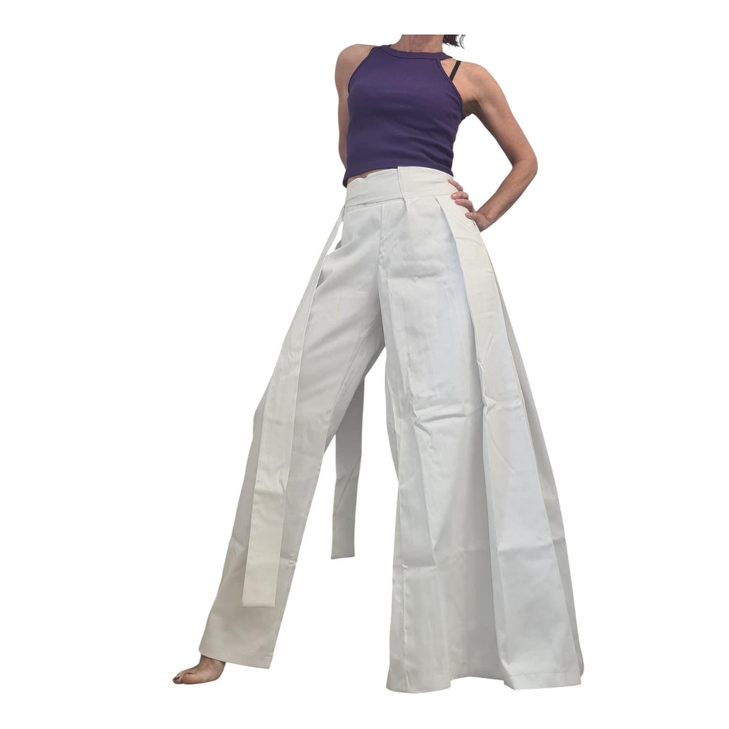 White Asymmetric Pants, One Wide Leg, Cotton Trousers, Alternative Wedding