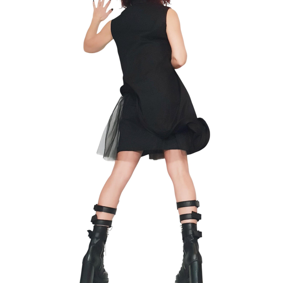 Black Asymmetric Gothic Dress, Cocktail Ball Sleeveless Dress