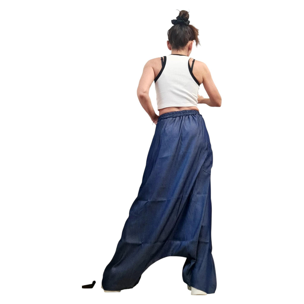 Convertible Wide Leg Denim Pants, Asymmetric Skirt Harem Trousers, Avant-Garde Cloyhing